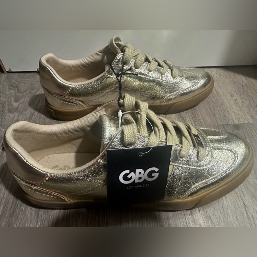 GBG Los Angeles Metallic Gold Lace-Up Sneakers